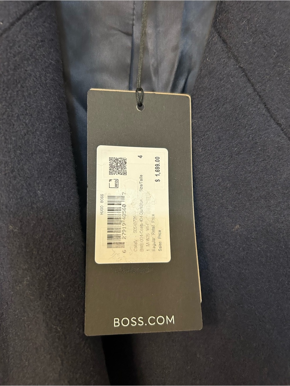 Boss Callafy Cashmere Coat in Dark Blue Size 4 - Picture 8 of 13
